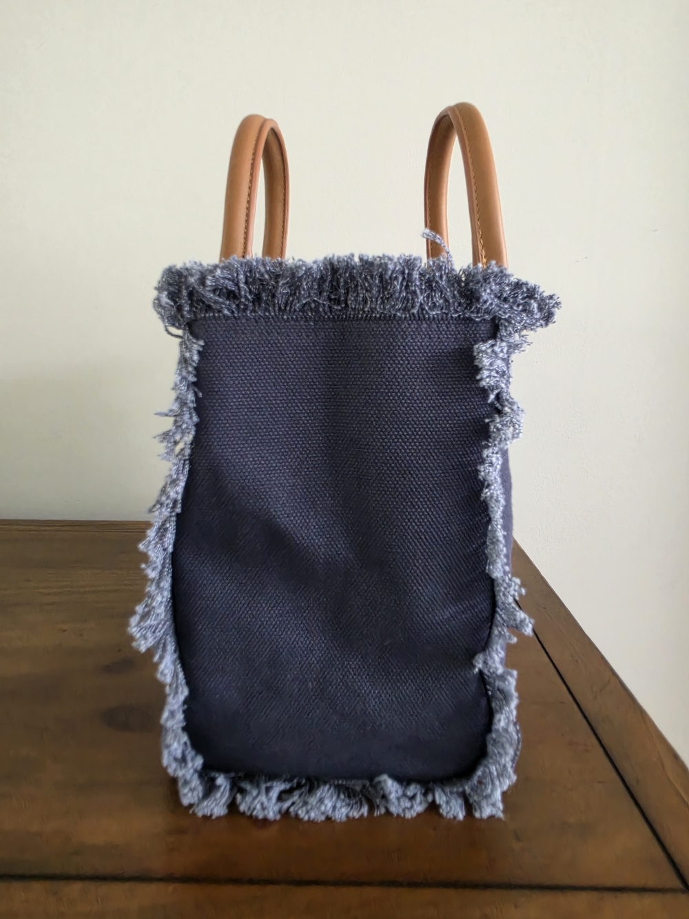 Melissa Odabash Navy Porto Cervo Fringed Mini Tote with Tan Leather Handles - Picture 2 of 14
